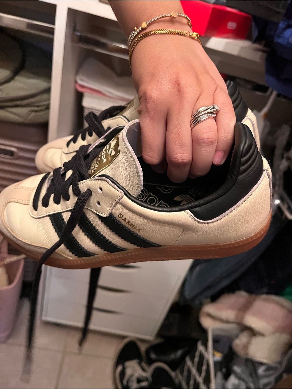 adidas Cream and Black Samba Style Sneakers with Gold Tongue Logo - Picture 3 of 6